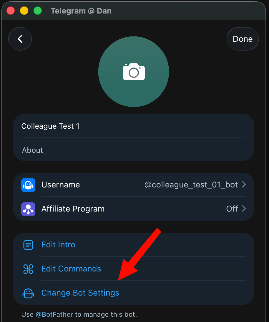 Choose Change Bot Settings.